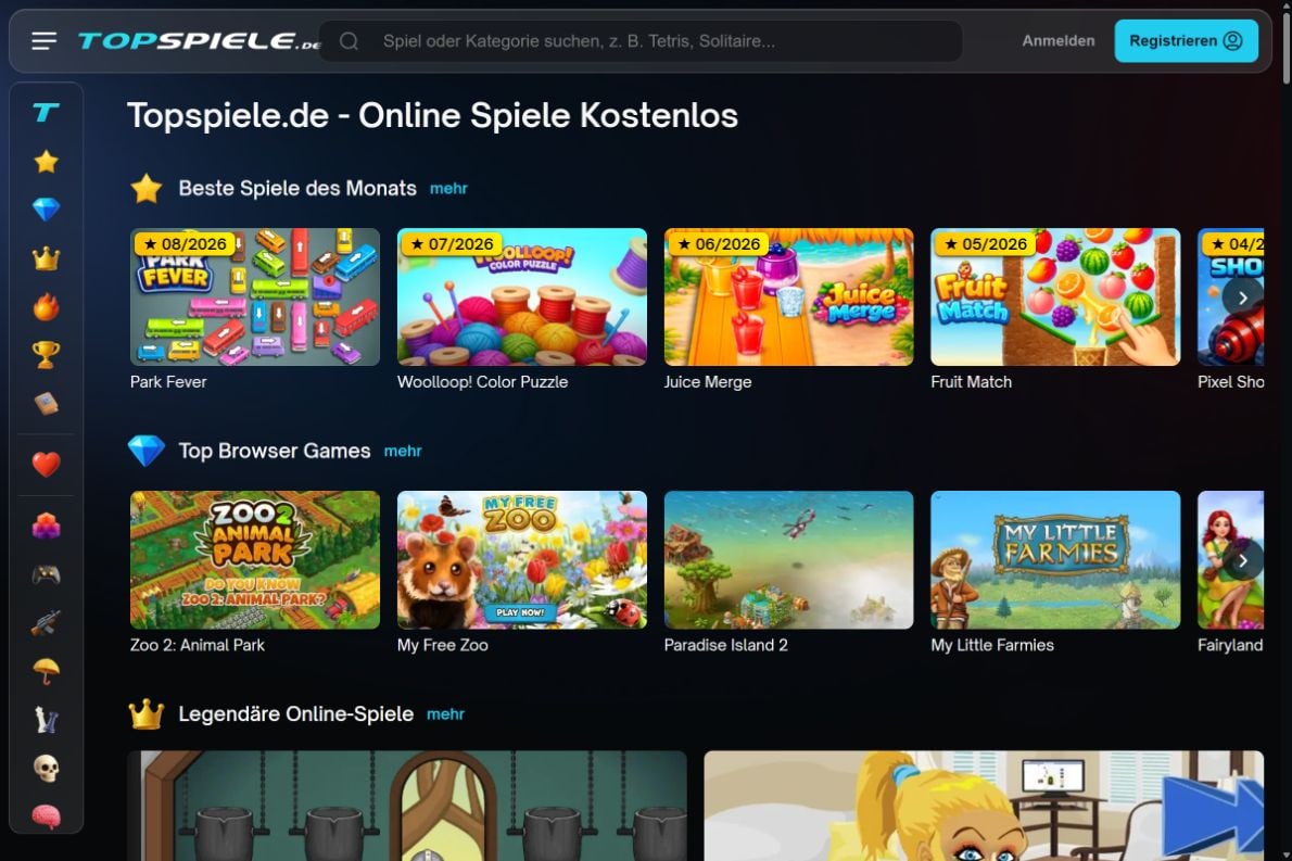 Nová úvodní stránka Topspiele.de